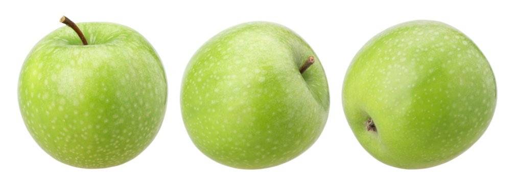 green apple isolated, fresh green apple, transparent PNG, PNG format, collection, set