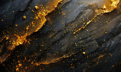 Luxurious black marble background sprinkled with golden specks and streaks, creating an elegant canvas for high-end design and sophisticated visual appeal