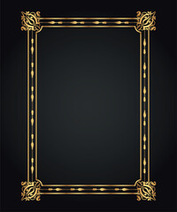 Luxury decorative golden frame. Retro ornamental frame, vintage rectangle ornament & ornate border. Decorative wedding circle frame, antique museum image border. Isolated vector icon