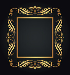 Luxury decorative golden frame. Retro ornamental frame, vintage square ornament & ornate border. Decorative wedding circle frame, antique museum image border. Isolated vector icon
