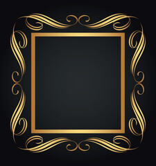 Luxury decorative golden frame. Retro ornamental frame, vintage square ornament & ornate border. Decorative wedding circle frame, antique museum image border. Isolated vector icon