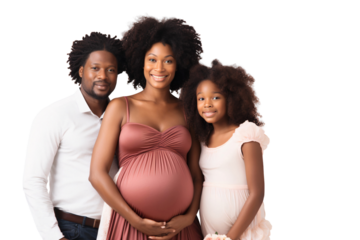 Family couple expecting baby, Smiling posing together. Childbirth concept, isolated on transparent background