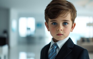 Young Boy Wearing a Suit and Tie