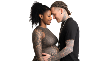 Happy couple expecting baby. Concept of pregnancy, family, love, relationship, isolated on white background