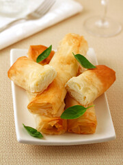 Filo rolls with cheese.