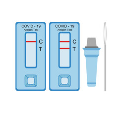Set of different covid 19 rapid antigen tests isolated on white background. Coronavirus disease infection check equipment, test tube and rapid test cassette. Positive/negative.Flat vector illustration