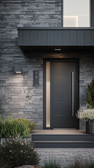 Fototapeta na wymiar Contemporary Home Entrance with Textured Grey Wall
