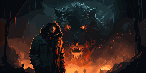 Obraz premium wizard summoning the phoenix from hell, digital art style, illustration painting