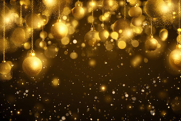 Golden Christmas Balls with Sparkling Lights Festive Background