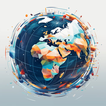 globe terrestre graphique, illustration moderne, centr&eacute; sur l'Europe et l'Afrique ; sur fond clair