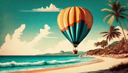 hot air balloon on the beach - obrazy, fototapety, plakaty