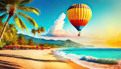 Fototapeta na wymiar hot air balloon on the beach