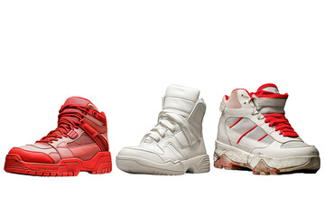 A high type sneaker with a combination of red, black and white colors. isolated on a Transparent background. Generative AI