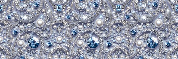 Beautiful realistic jewelry wallpaper. Seamless repeat pattern for wallpaper, fabric and paper packaging, curtains, duvet covers, pillows, digital print design, banners, web