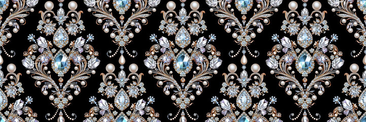 Beautiful realistic jewelry wallpaper. Seamless repeat pattern for wallpaper, fabric and paper packaging, curtains, duvet covers, pillows, digital print design, banners, web