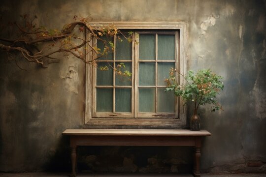 Peeling Old window frame. Wooden rustic. Generate Ai