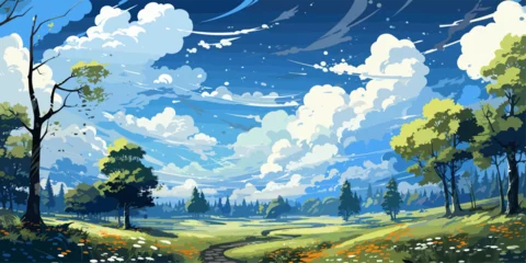 Gartenposter Vector blue sky clouds. Anime clean style. Background desig © Sanych