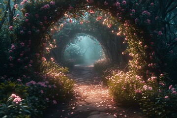 Flower-Filled Pathway: A Romantic Escape for Valentine's Day Generative AI