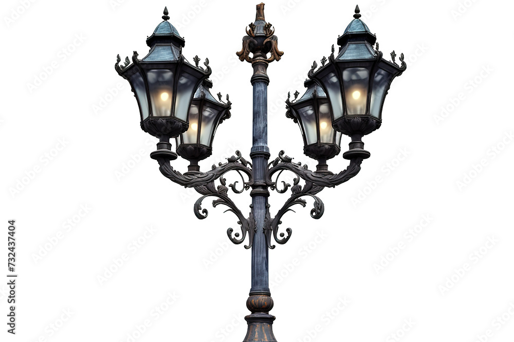 Poster old street lamp isolated on a transparent background. generative ai