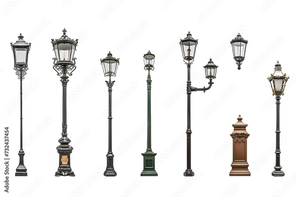 Poster old street lamp isolated on a transparent background. generative ai