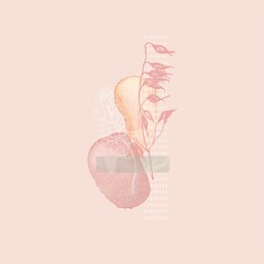 Poster of isolated graphic, botanical and watercolor elements on a soft pastel background. Abstract handmade digital illustration ideal for interior design, branding.