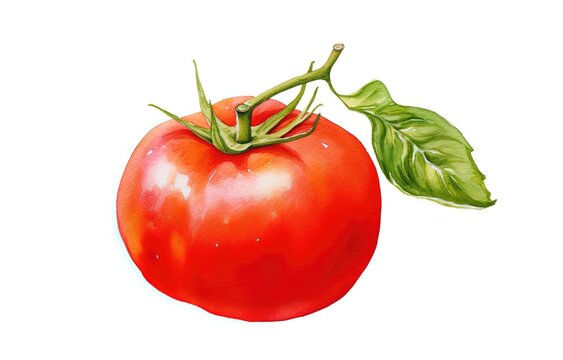 watercolor painting style illustration of red tomato isolated on white background,  Generative Ai