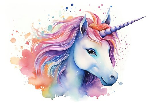 watercolor painting style illustration of elegance unicorn portrait isolated on white background collection set, Generative Ai