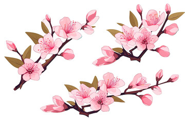 Watercolor illustrations of cherry blossoms.Sakura of Japan are blooming refreshing .Bouquet sakura flowers.isolated on a Transparent background. Generative AI