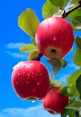 red apples on a branch.beautiful red apple .apple.Red Apples hanging on a branch in the orchard. Image for advertising, banner