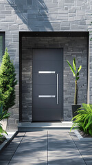 Contemporary Home Entrance with Textured Grey Wall