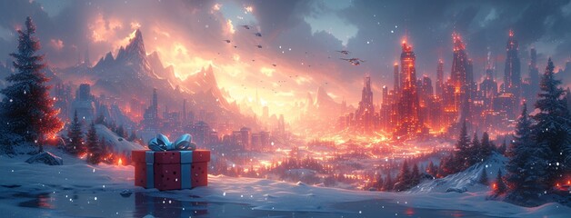 Winter Wonderland: A Gift of Love in a Snowy Cityscape Generative AI