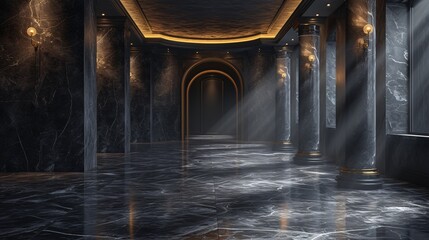 Illuminated Hallway with Modern Design Elements Generative AI