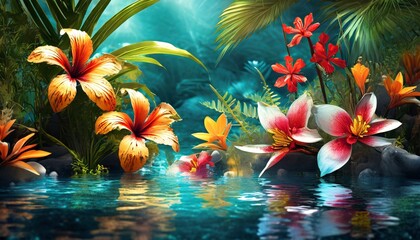 tropical flowers in the water