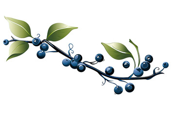 Blueberries with leaves watercolor illustration isolated on a Transparent background. Generative AI