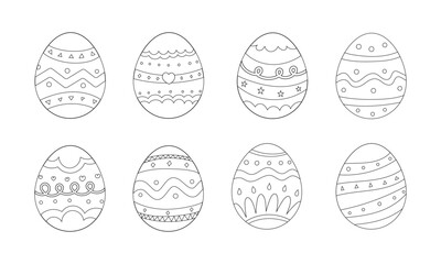 Cute hand drawn isolated Happy Easter eggs outline set in doodle style vector illustration