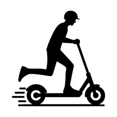 Two wheeled Kick scooter with Raider vector silhouette, black color silhouette, white background