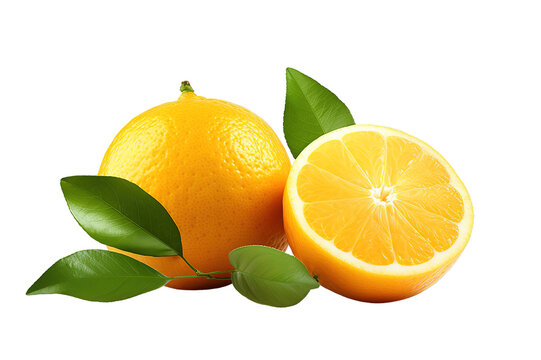 Ripe oranges with green leaves isolated on a Transparent background. Generative AI