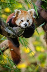 Fototapeta premium red panda eating bamboo