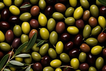 Olive fresh background topview. Food plant. Generate Ai