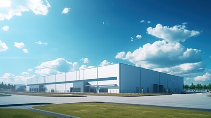 Fototapeta na wymiar Logistics warehouse building, a blue sky background,