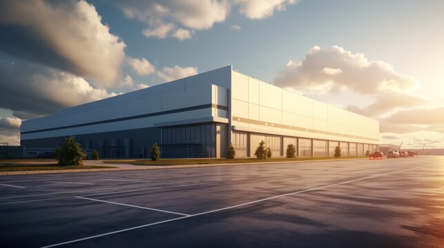 Logistics warehouse building, a blue sky background,