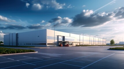 Fototapeta na wymiar Logistics warehouse building, a blue sky background,