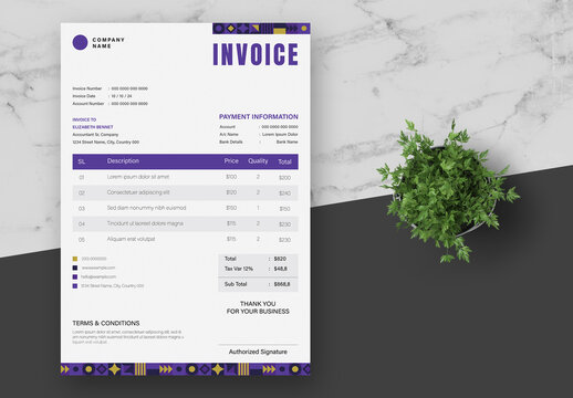 Purple and Grey Geometric Invoice