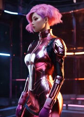 Young gamer-girl out in the night.cyber woman.cyberpunk girl future tech.Neo Tokyo Cyberpunk Echoes Characters Generative AI.
