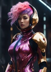 Young gamer-girl out in the night.cyber woman.cyberpunk girl future tech.Neo Tokyo Cyberpunk Echoes Characters Generative AI.