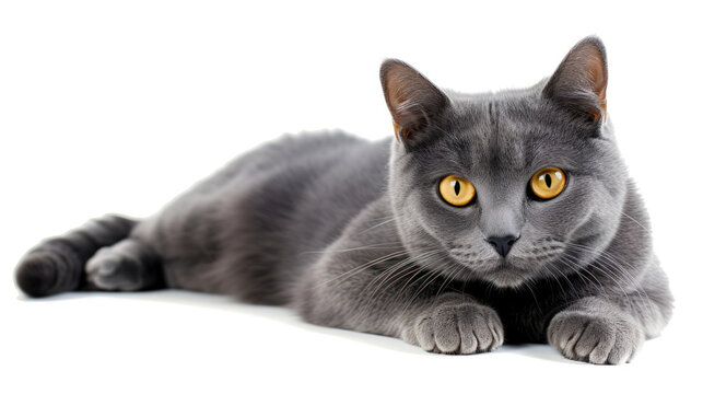 A Playful Photo of a Charteux Cat Isolated on a Clear Background