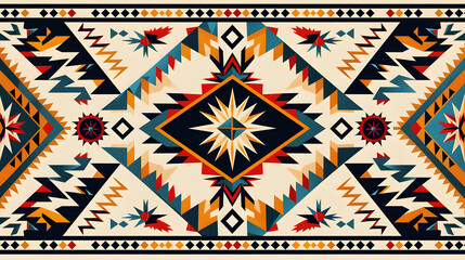 Native American Ethnic style abstract Navajo geometric tribal vector seamless pattern background - obrazy, fototapety, plakaty