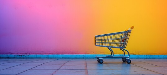 Colorful Shopping Cart on a Rainbow Wall Generative AI