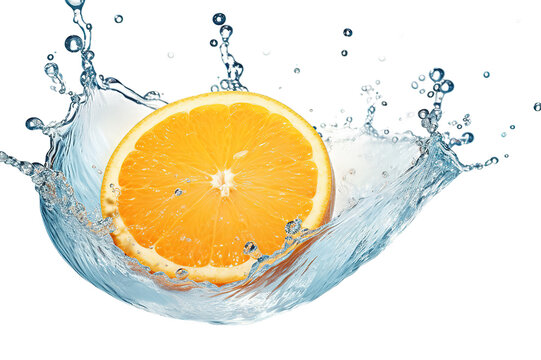 Fresh orange dropped into water with splash isolated on a Transparent background. Generative AI © STF Design 