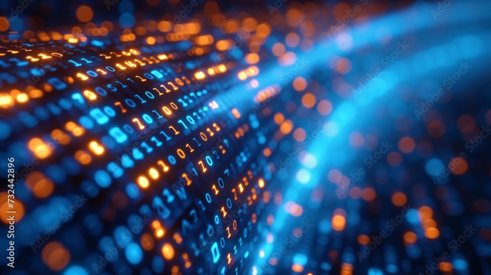 Poster in the digital matrix, bytes and pixels form the essence of a virtual world, where innovation drives